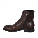 Woman's laced ankle boot with zipper and Brogue wingtip in brown leather heel 3 - Available sizes:  44