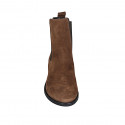Botines para mujer en gamuza marron con elasticos tacon 3 - Tallas disponibles:  43