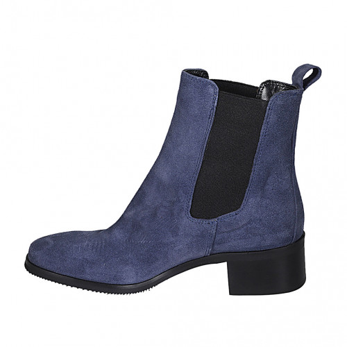Bottines pour femmes avec elastiques en daim bleu talon 4