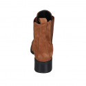 Woman's ankle boot with elastic bands and squared tip in cognac  brown suede heel 4 - Available sizes:  33, 43, 44