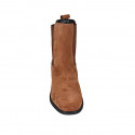 Woman's ankle boot with elastic bands and squared tip in cognac  brown suede heel 4 - Available sizes:  33, 43, 44