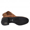 Woman's ankle boot with elastic bands and squared tip in cognac  brown suede heel 4 - Available sizes:  33, 43, 44