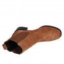 Woman's ankle boot with elastic bands and squared tip in cognac  brown suede heel 4 - Available sizes:  33, 43, 44