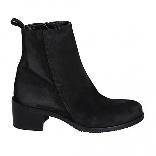 Bottines pour femmes avec fermeture éclair en daim noir talon 5 - Pointures disponibles:  32, 33, 42, 43, 46