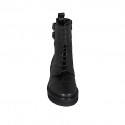 Woman's laced combat style ankle boot with zipper, captoe and buckles in black leather heel 3 - Available sizes:  32, 33