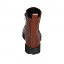Woman's ankle boot with zipper in cognac brown smooth leather heel 3 - Available sizes:  33, 44, 45