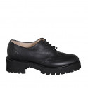 Zapato oxford para mujer con punta de ala y cordones en piel negra tacon 5 - Tallas disponibles:  43, 44, 45