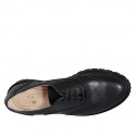 Woman's Oxford shoe in black leather with laces and wingtip heel 5 - Available sizes:  43, 44, 45