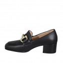 Woman's mocassin with accessory and elastic bands in black leather heel 5 - Available sizes:  42, 43, 44, 45