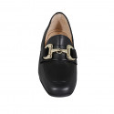 Woman's mocassin with accessory and elastic bands in black leather heel 5 - Available sizes:  43