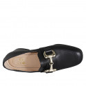 Woman's mocassin with accessory and elastic bands in black leather heel 5 - Available sizes:  42, 43, 44, 45