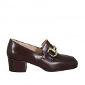 Woman's mocassin with accessory and elastic bands in brown leather heel 5 - Available sizes:  33, 42, 43, 44, 45