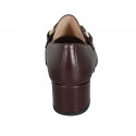 Woman's mocassin with accessory and elastic bands in brown leather heel 5 - Available sizes:  33, 42, 43, 44, 45