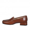 Woman's classic mocassin in tan brown leather heel 3 - Available sizes:  33, 43, 44, 45