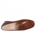 Woman's classic mocassin in tan brown leather heel 3 - Available sizes:  33, 43, 44, 45