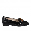 Woman's pointy mocassin in black patent leather and suede with chain heel 2 - Available sizes:  44