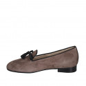 Woman's loafer with tassels in taupe suede and black leather heel 2 - Available sizes:  34, 43, 46