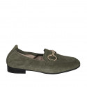 Woman's mocassin with accessory and elastic band in olive green suede heel 2 - Available sizes:  43, 44