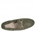 Woman's mocassin with accessory and elastic band in olive green suede heel 2 - Available sizes:  43, 44