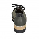 Woman's laced shoe with zipper in green leather and suede and black patent leather wedge heel 4 - Available sizes:  44, 45