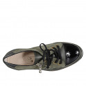 Zapato con cordones para mujer con cremallera en gamuza y piel verde y charol negro cuña 4 - Tallas disponibles:  44, 45