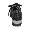 Woman's laced shoe with zipper in black leather, suede and patent leather wedge heel 4 - Available sizes:  42, 43