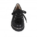 Woman's laced shoe with zipper in black leather, suede and patent leather wedge heel 4 - Available sizes:  32, 42, 43, 44