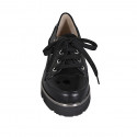 Zapato con cordones y cremallera en piel, gamuza y charol negro cuña 4 - Tallas disponibles:  32, 42, 43, 44