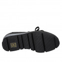 Woman's laced shoe with zipper in black leather, suede and patent leather wedge heel 4 - Available sizes:  42, 43