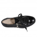 Woman's laced shoe with zipper in black leather, suede and patent leather wedge heel 4 - Available sizes:  42, 43