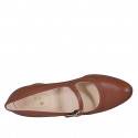 Zapato de salón para mujer con cinturon en piel brun claro tacon cuadrado 6 - Tallas disponibles:  45