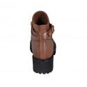 Woman's ankle boot with buckle and zipper in tan brown leather heel 5 - Available sizes:  42, 43, 44, 45