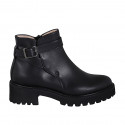 Woman's ankle boot with zipper and buckle in black leather heel 5 - Available sizes:  33, 42, 43, 45