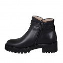 Woman's ankle boot with zipper and buckle in black leather heel 5 - Available sizes:  42, 45