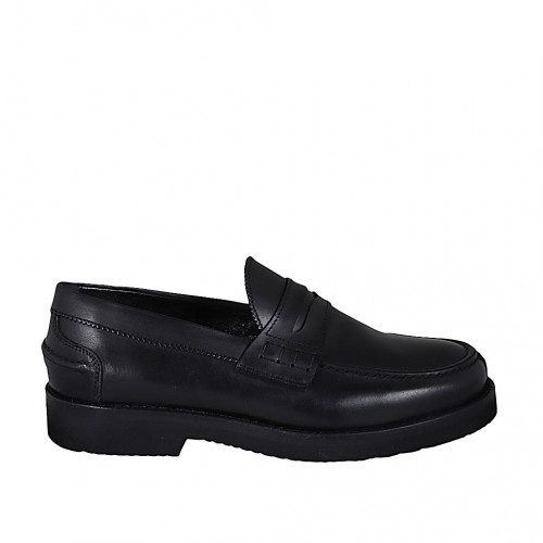 Man's casual loafer in black leather - Available sizes:  36, 37, 38, 46, 47, 48