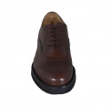 Men's laced Oxford shoe in brown leather with captoe - Available sizes:  46, 50