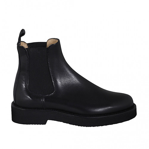 Woman's casual ankle boot in black leather with elastic bands heel 3 - Available sizes:  44, 45
