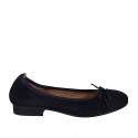 Woman's ballerina shoe with bow and captoe in blue suede heel 2 - Available sizes:  33, 34, 44, 45