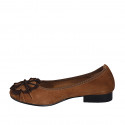 Woman's ballerina with flower in tan brown and dark brown suede heel 2 - Available sizes:  33, 43, 44, 45