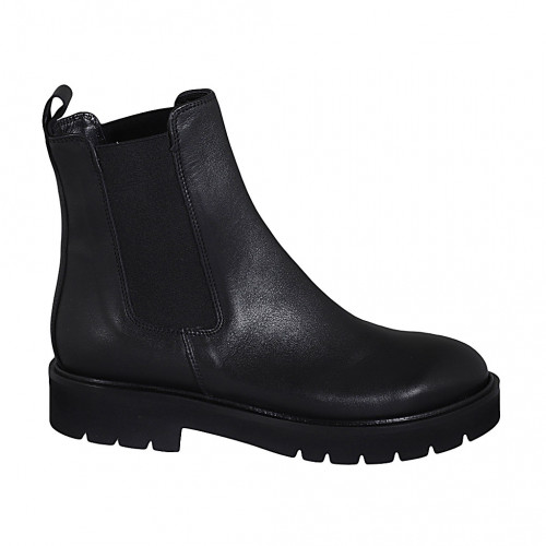 Woman's sporty ankle boot in black leather with elastic bands heel 3 - Available sizes:  32, 33, 44, 46