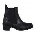 Woman's ankle boot in black leather with elastic bands and wingtip heel 5 - Available sizes:  32, 33, 42, 45