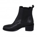Woman's ankle boot with elastic bands in black leather heel 5 - Available sizes:  32, 45