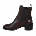 Woman's ankle boot with elastic bands in dark brown leather heel 5 - Available sizes:  33, 43, 45
