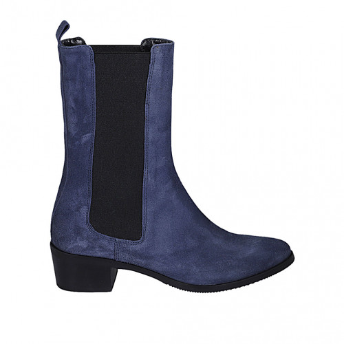 Bottines hautes à bout pointu pour femmes avec elastiques en daim bleu talon 5 - Pointures disponibles:  32, 42