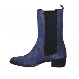 Stivaletto alto a punta da donna con elastici in camoscio blu tacco 5 - Misure disponibili: 32, 42 2