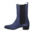 Woman's high and pointy ankle boot with elastic bands in blue suede heel 5 - Available sizes:  32, 42