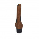 Woman's high and pointy ankle boot with elastic bands in cognac brown suede heel 5 - Available sizes:  44