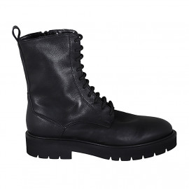 Woman's laced combat style ankle boot with zipper in black leather heel 3 - Available sizes:  32, 33, 44