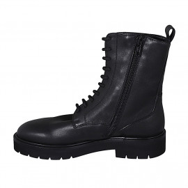 Botin para mujer modelo combate con cordones y cremallera en piel negra tacon 3 - Tallas disponibles:  32, 33, 44 2
