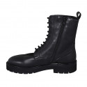 Woman's laced combat style ankle boot with zipper in black leather heel 3 - Available sizes:  32, 33, 44, 46, 47